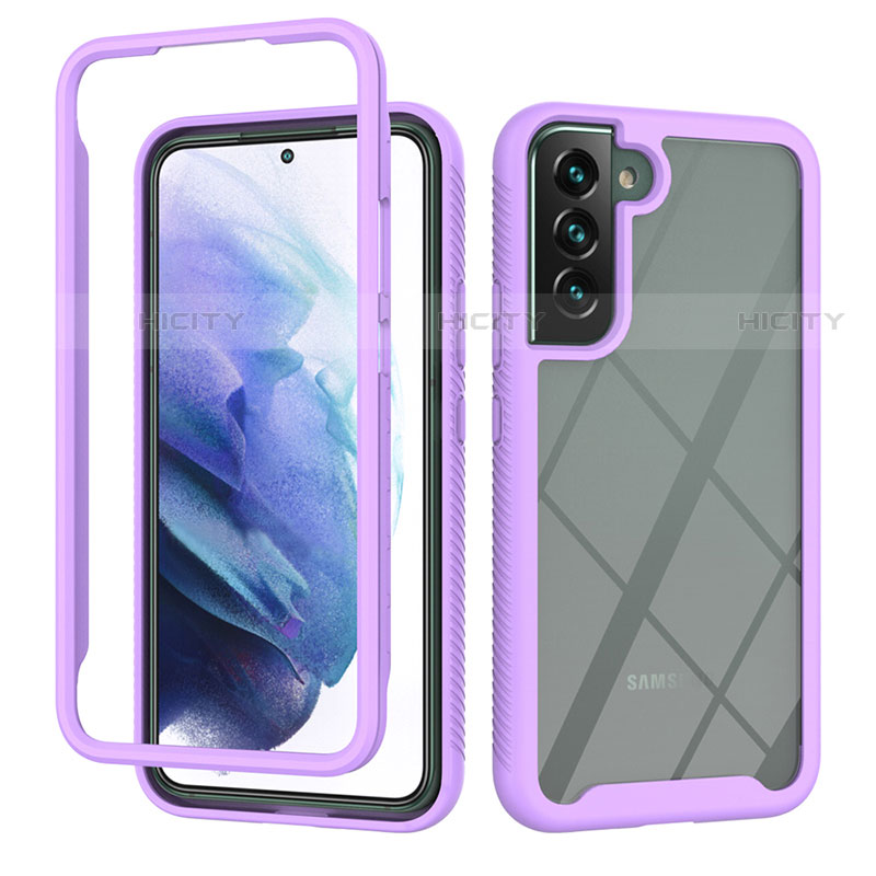 Coque Rebord Contour Silicone et Vitre Transparente Housse Etui 360 Degres M02 pour Samsung Galaxy S22 5G Violet Plus