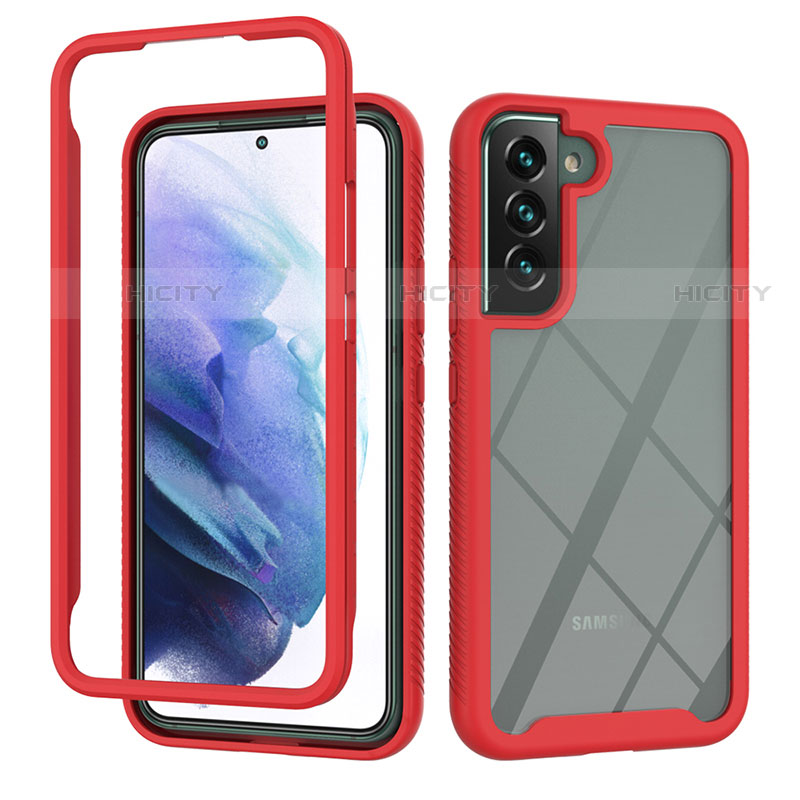 Coque Rebord Contour Silicone et Vitre Transparente Housse Etui 360 Degres M02 pour Samsung Galaxy S22 Plus 5G Rouge Plus