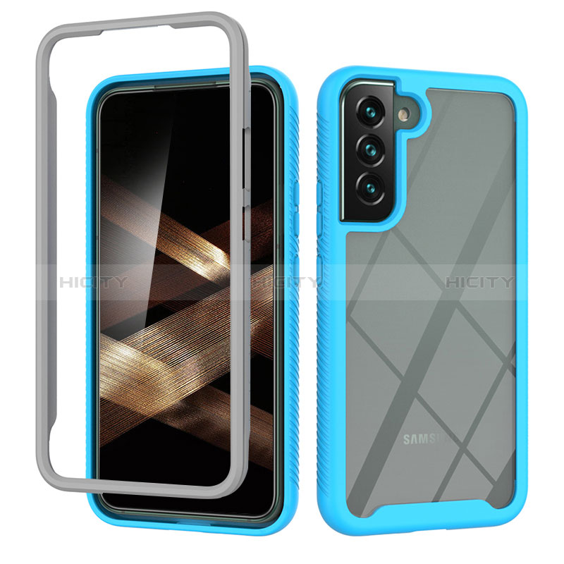 Coque Rebord Contour Silicone et Vitre Transparente Housse Etui 360 Degres M02 pour Samsung Galaxy S24 5G Bleu Ciel Plus