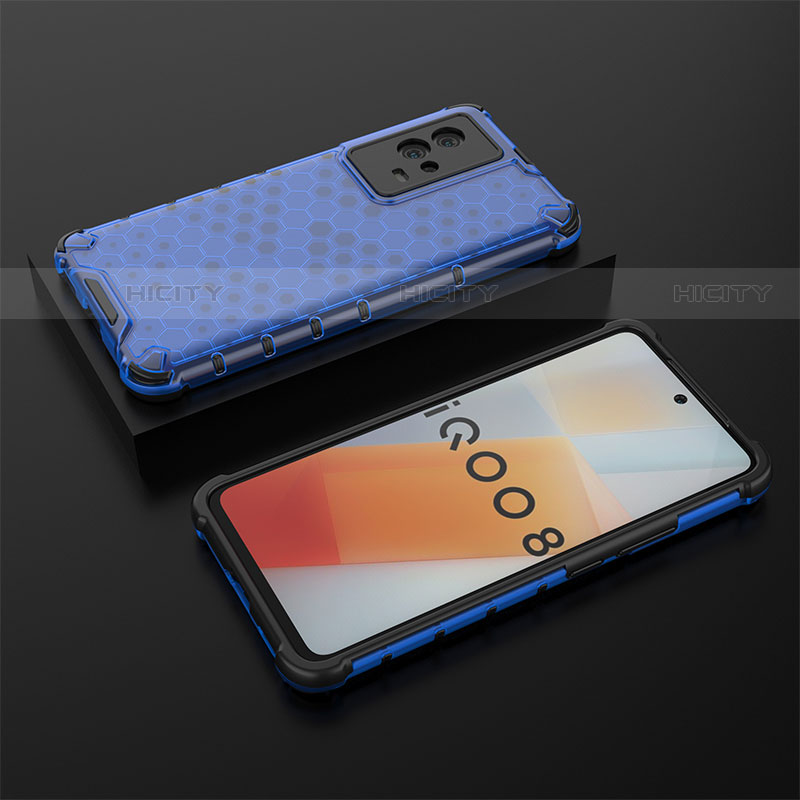 Coque Rebord Contour Silicone et Vitre Transparente Housse Etui 360 Degres M02 pour Vivo iQOO 8 5G Bleu Plus