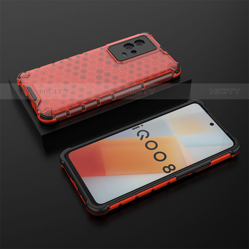 Coque Rebord Contour Silicone et Vitre Transparente Housse Etui 360 Degres M02 pour Vivo iQOO 8 5G Rouge Plus