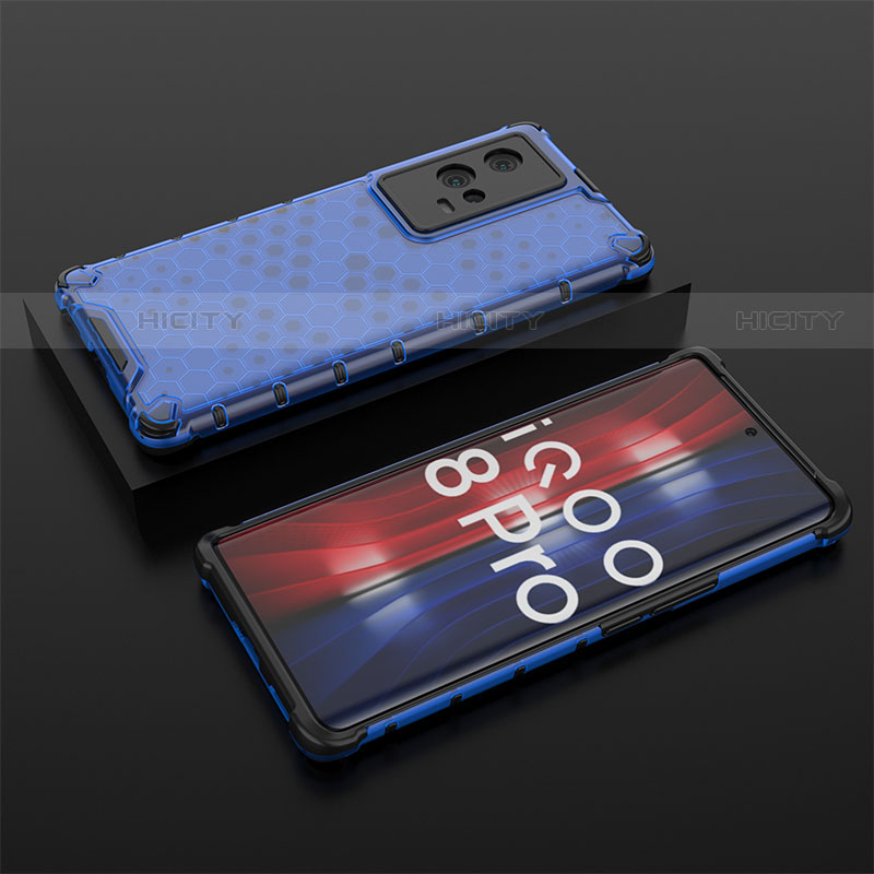 Coque Rebord Contour Silicone et Vitre Transparente Housse Etui 360 Degres M02 pour Vivo iQOO 8 Pro 5G Bleu Plus