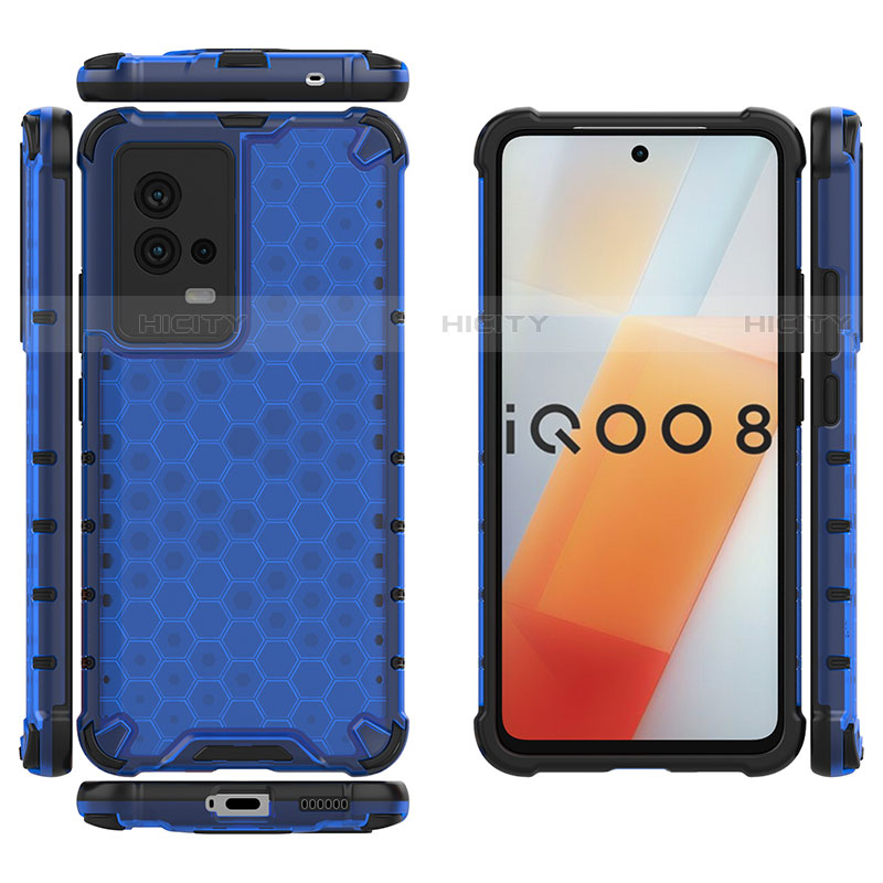 Coque Rebord Contour Silicone et Vitre Transparente Housse Etui 360 Degres M03 pour Vivo iQOO 8 5G Bleu Plus