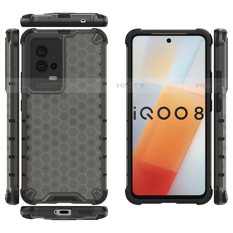 Coque Rebord Contour Silicone et Vitre Transparente Housse Etui 360 Degres M03 pour Vivo iQOO 8 5G Noir Plus