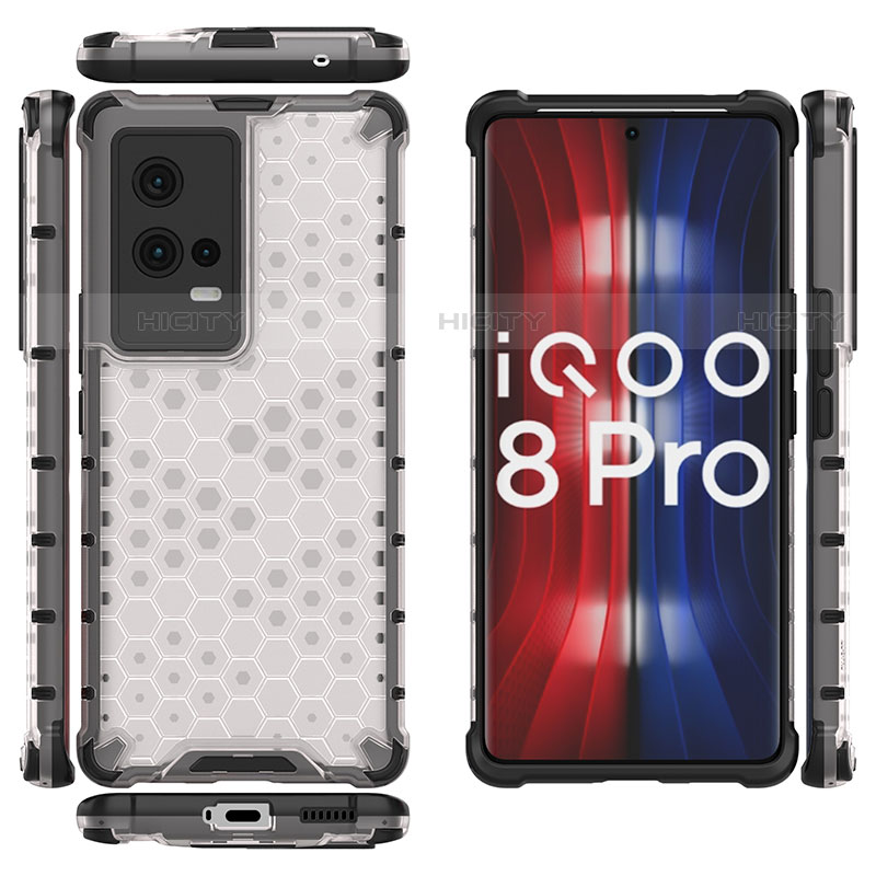 Coque Rebord Contour Silicone et Vitre Transparente Housse Etui 360 Degres M03 pour Vivo iQOO 8 Pro 5G Blanc Plus