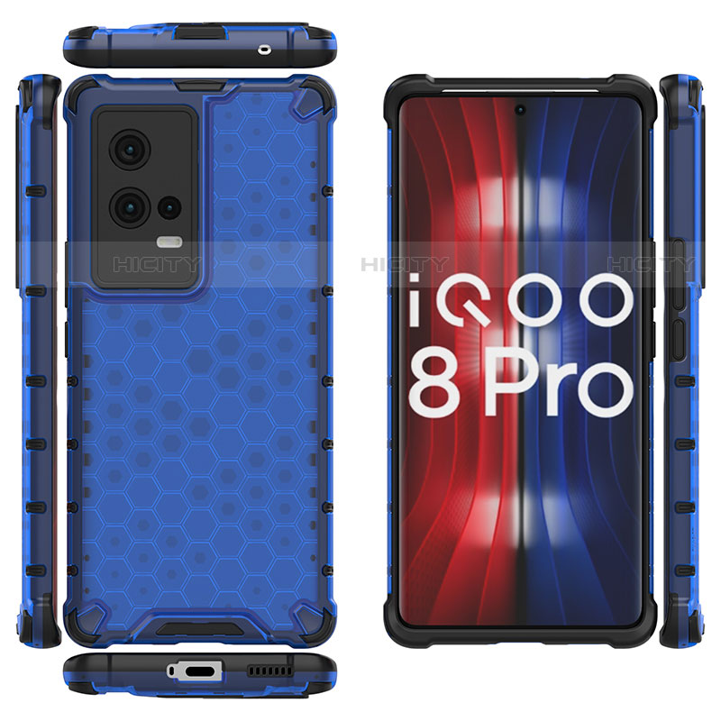 Coque Rebord Contour Silicone et Vitre Transparente Housse Etui 360 Degres M03 pour Vivo iQOO 8 Pro 5G Bleu Plus