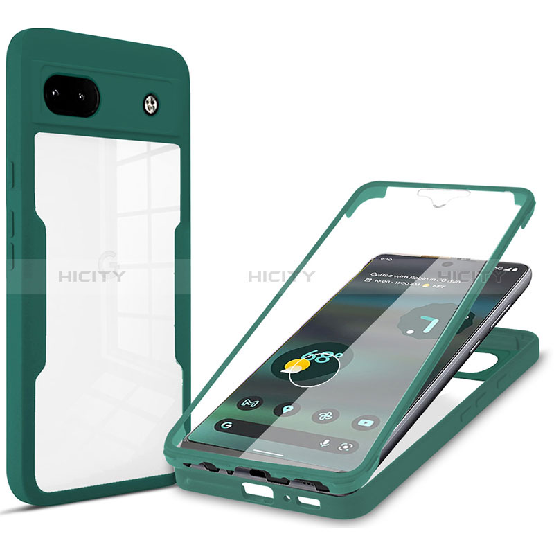 Coque Rebord Contour Silicone et Vitre Transparente Housse Etui 360 Degres MJ1 pour Google Pixel 6a 5G Vert Plus