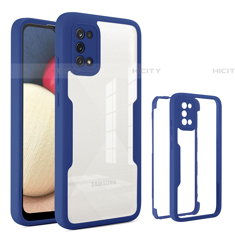 Coque Rebord Contour Silicone et Vitre Transparente Housse Etui 360 Degres MJ1 pour Samsung Galaxy A03s Bleu Plus