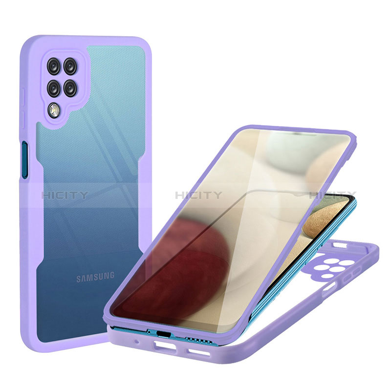 Coque Rebord Contour Silicone et Vitre Transparente Housse Etui 360 Degres MJ1 pour Samsung Galaxy A12 Violet Plus