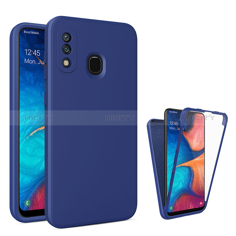 Coque Rebord Contour Silicone et Vitre Transparente Housse Etui 360 Degres MJ1 pour Samsung Galaxy A20 Bleu Plus