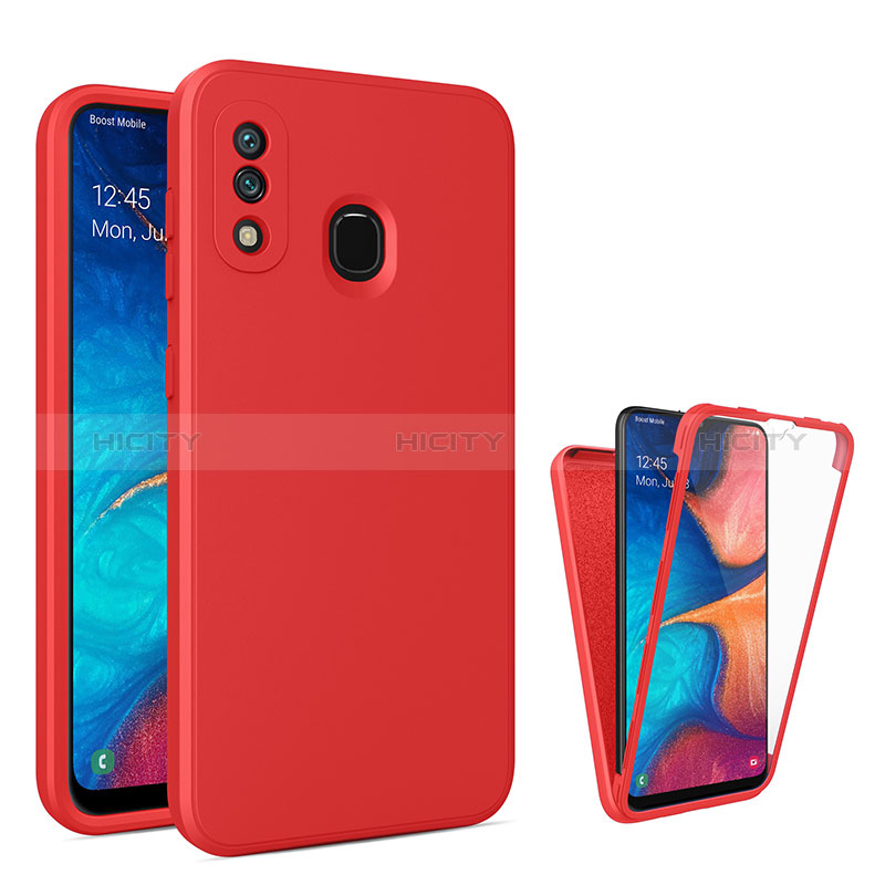 Coque Rebord Contour Silicone et Vitre Transparente Housse Etui 360 Degres MJ1 pour Samsung Galaxy A20 Rouge Plus