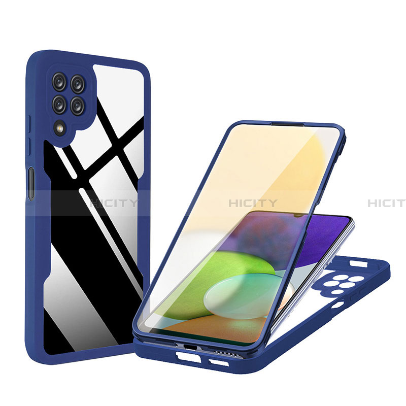 Coque Rebord Contour Silicone et Vitre Transparente Housse Etui 360 Degres MJ1 pour Samsung Galaxy A22 4G Bleu Plus