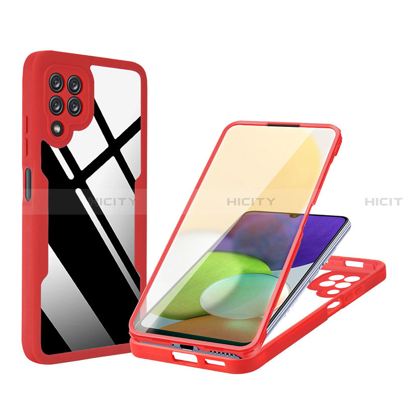 Coque Rebord Contour Silicone et Vitre Transparente Housse Etui 360 Degres MJ1 pour Samsung Galaxy A22 4G Rouge Plus