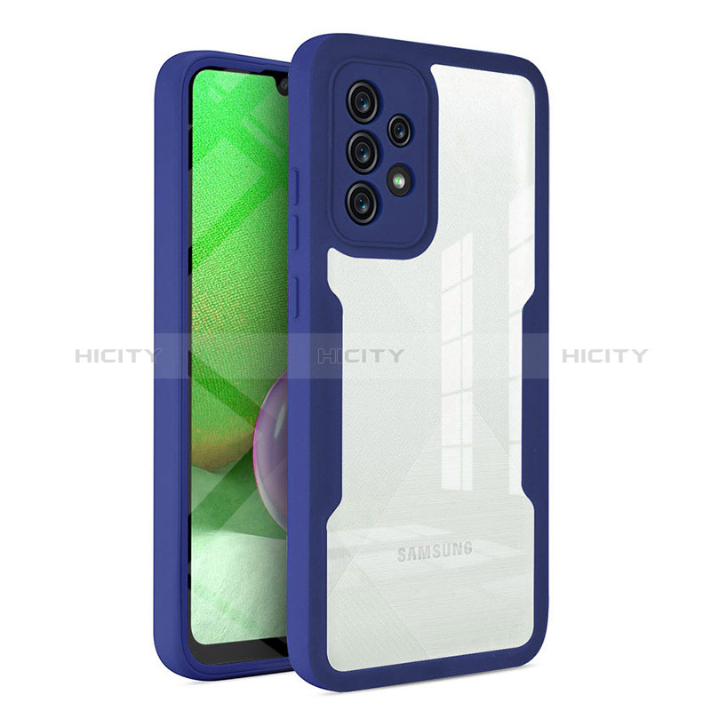 Coque Rebord Contour Silicone et Vitre Transparente Housse Etui 360 Degres MJ1 pour Samsung Galaxy A52s 5G Bleu Plus