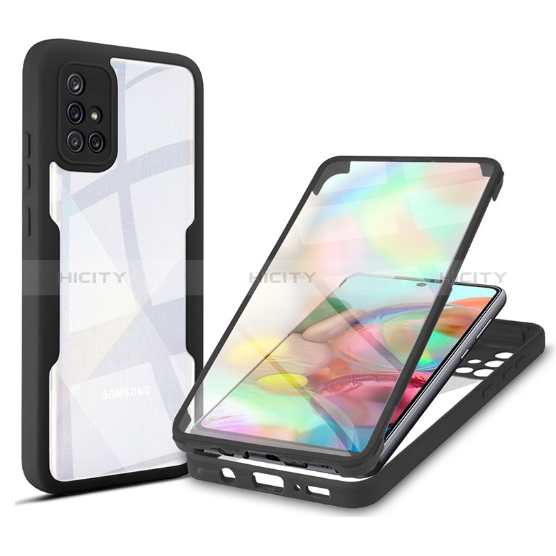 Coque Rebord Contour Silicone et Vitre Transparente Housse Etui 360 Degres MJ1 pour Samsung Galaxy A71 4G A715 Noir Plus