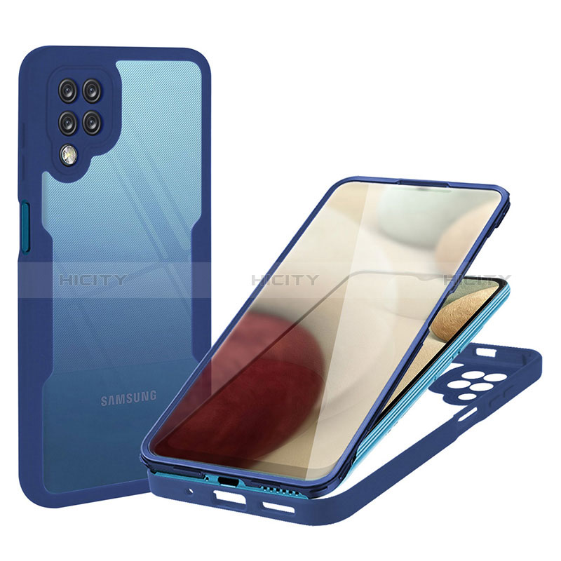 Coque Rebord Contour Silicone et Vitre Transparente Housse Etui 360 Degres MJ1 pour Samsung Galaxy F12 Bleu Plus