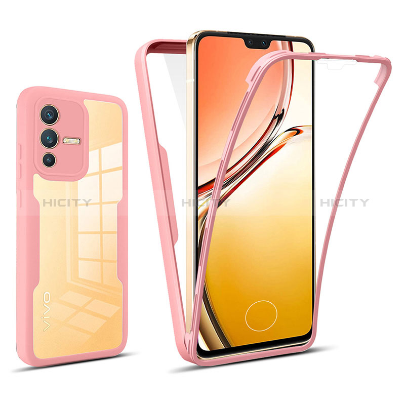 Coque Rebord Contour Silicone et Vitre Transparente Housse Etui 360 Degres MJ1 pour Vivo V23 5G Or Rose Plus