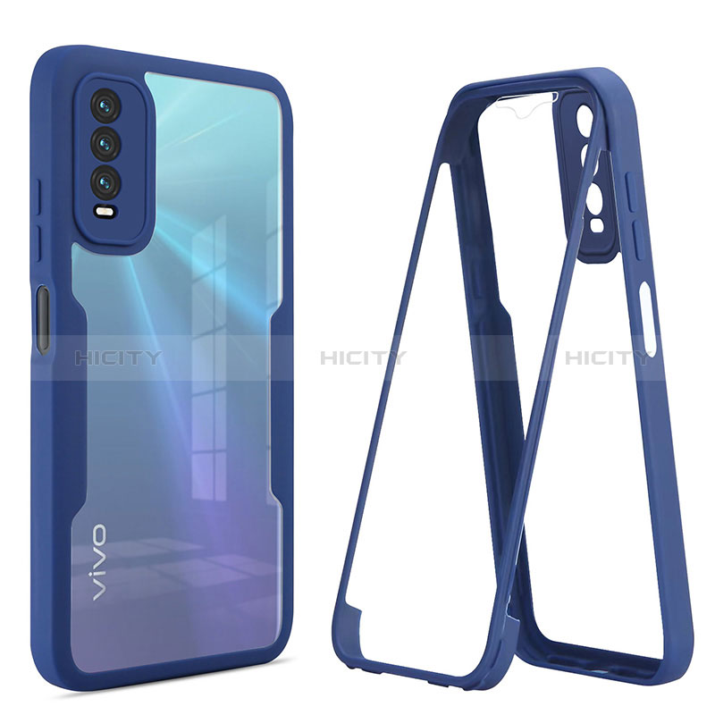 Coque Rebord Contour Silicone et Vitre Transparente Housse Etui 360 Degres MJ1 pour Vivo Y11s Bleu Plus