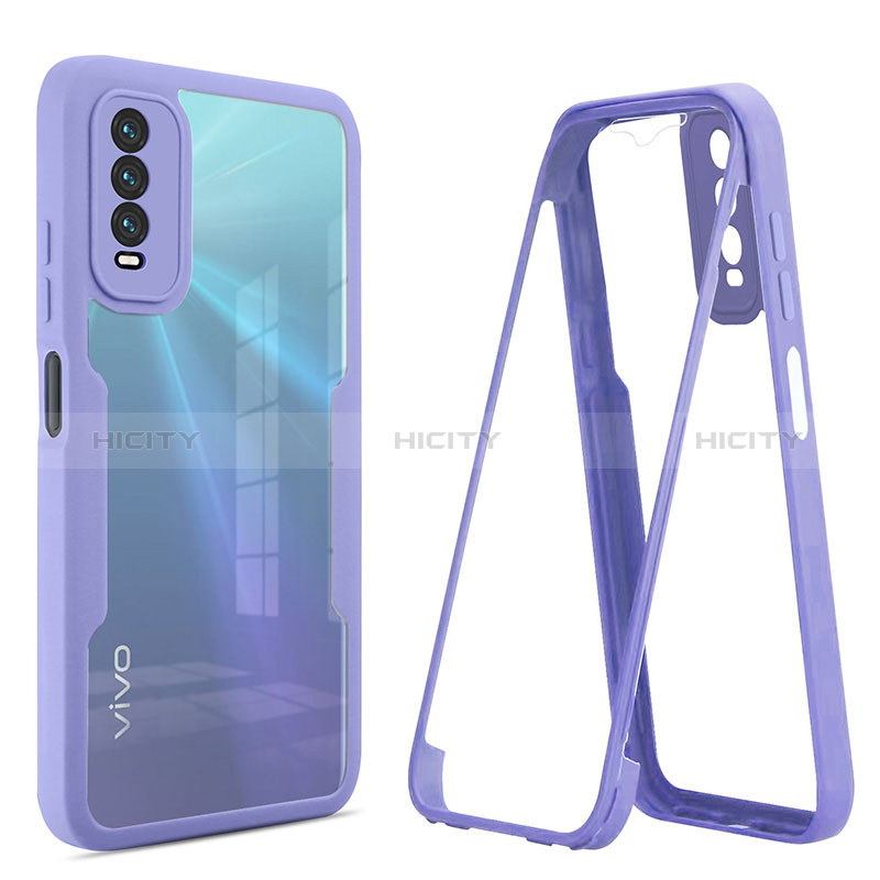 Coque Rebord Contour Silicone et Vitre Transparente Housse Etui 360 Degres MJ1 pour Vivo Y20 (2021) Violet Plus