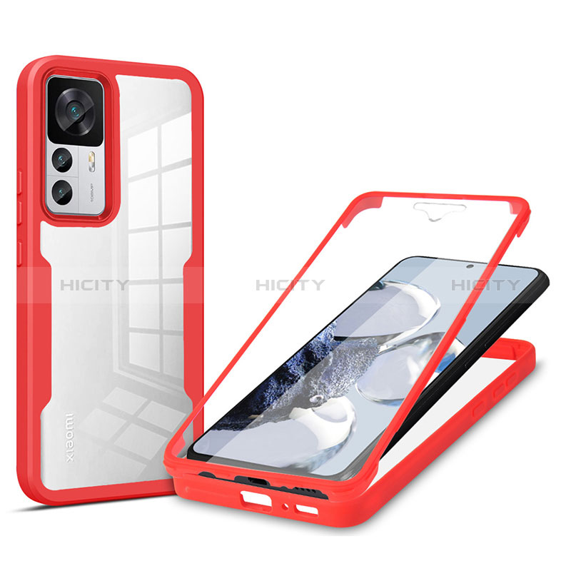 Coque Rebord Contour Silicone et Vitre Transparente Housse Etui 360 Degres MJ1 pour Xiaomi Mi 12T 5G Rouge Plus