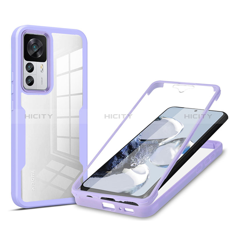 Coque Rebord Contour Silicone et Vitre Transparente Housse Etui 360 Degres MJ1 pour Xiaomi Mi 12T 5G Violet Plus