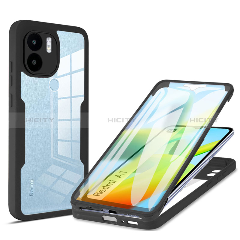 Coque Rebord Contour Silicone et Vitre Transparente Housse Etui 360 Degres MJ1 pour Xiaomi Poco C50 Noir Plus