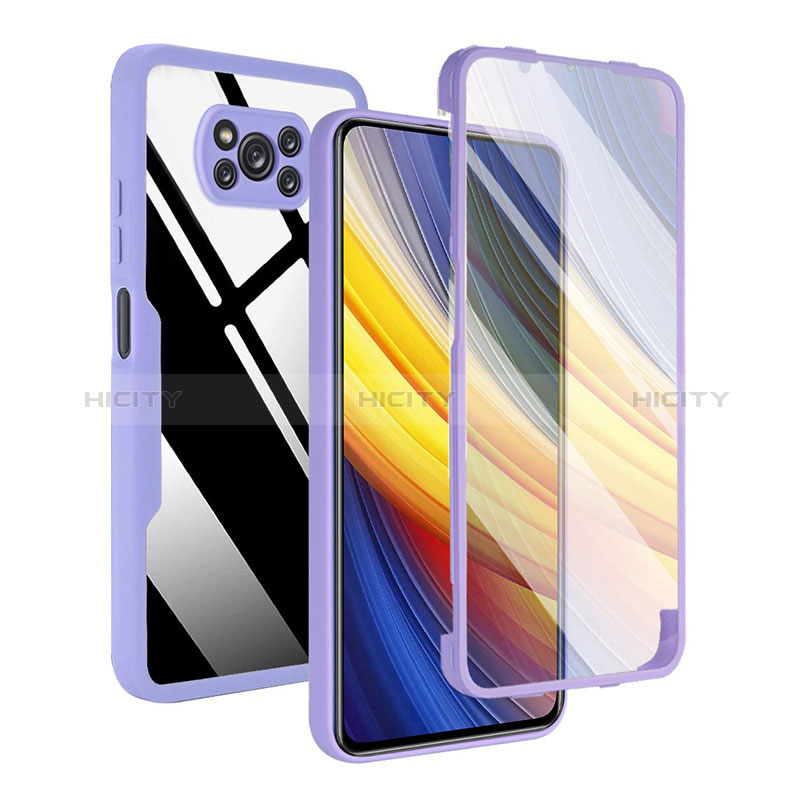 Coque Rebord Contour Silicone et Vitre Transparente Housse Etui 360 Degres MJ1 pour Xiaomi Poco X3 NFC Violet Plus