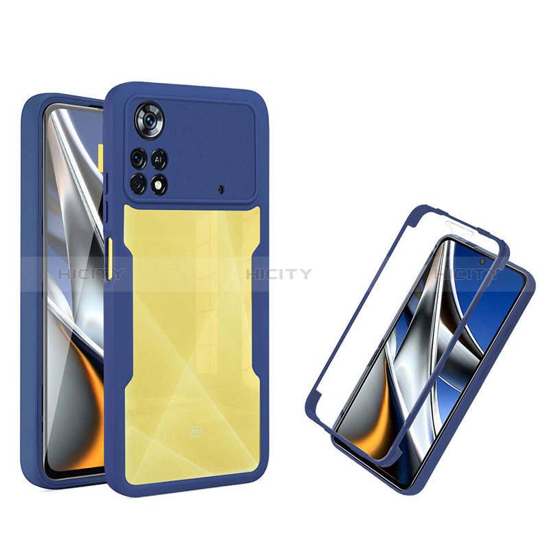 Coque Rebord Contour Silicone et Vitre Transparente Housse Etui 360 Degres MJ1 pour Xiaomi Poco X4 Pro 5G Bleu Plus