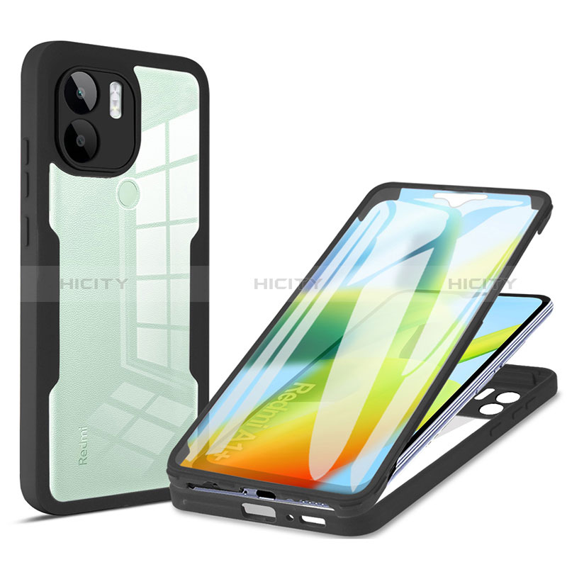 Coque Rebord Contour Silicone et Vitre Transparente Housse Etui 360 Degres MJ1 pour Xiaomi Redmi A1 Plus Noir Plus