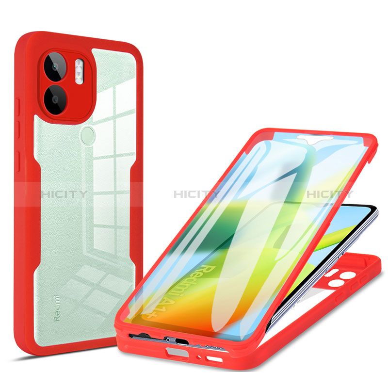 Coque Rebord Contour Silicone et Vitre Transparente Housse Etui 360 Degres MJ1 pour Xiaomi Redmi A1 Plus Rouge Plus