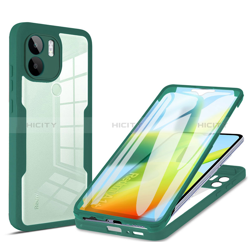 Coque Rebord Contour Silicone et Vitre Transparente Housse Etui 360 Degres MJ1 pour Xiaomi Redmi A1 Plus Vert Plus