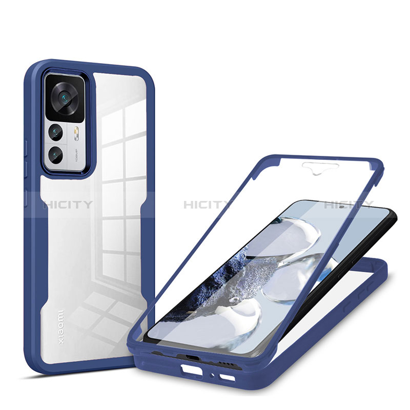 Coque Rebord Contour Silicone et Vitre Transparente Housse Etui 360 Degres MJ1 pour Xiaomi Redmi K50 Ultra 5G Bleu Plus