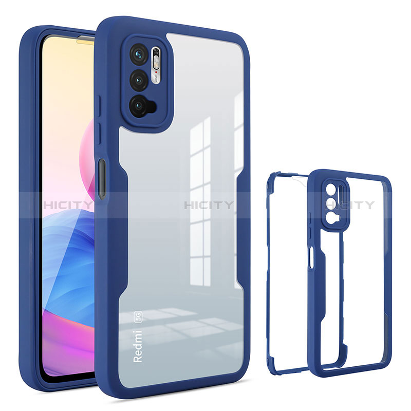 Coque Rebord Contour Silicone et Vitre Transparente Housse Etui 360 Degres MJ1 pour Xiaomi Redmi Note 10T 5G Bleu Plus