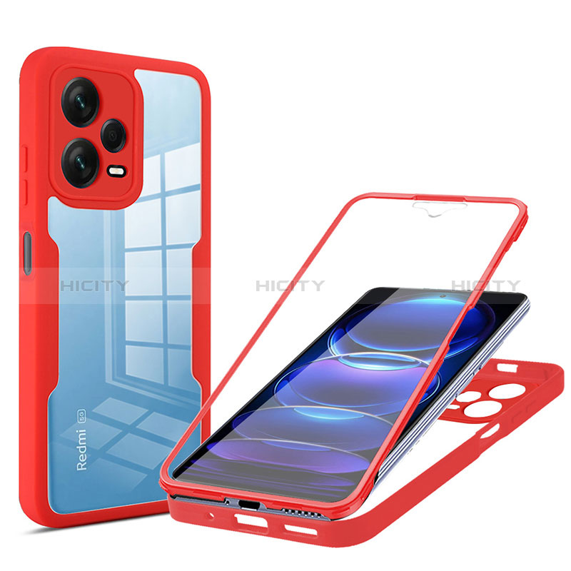 Coque Rebord Contour Silicone et Vitre Transparente Housse Etui 360 Degres MJ1 pour Xiaomi Redmi Note 12 Pro+ Plus 5G Rouge Plus