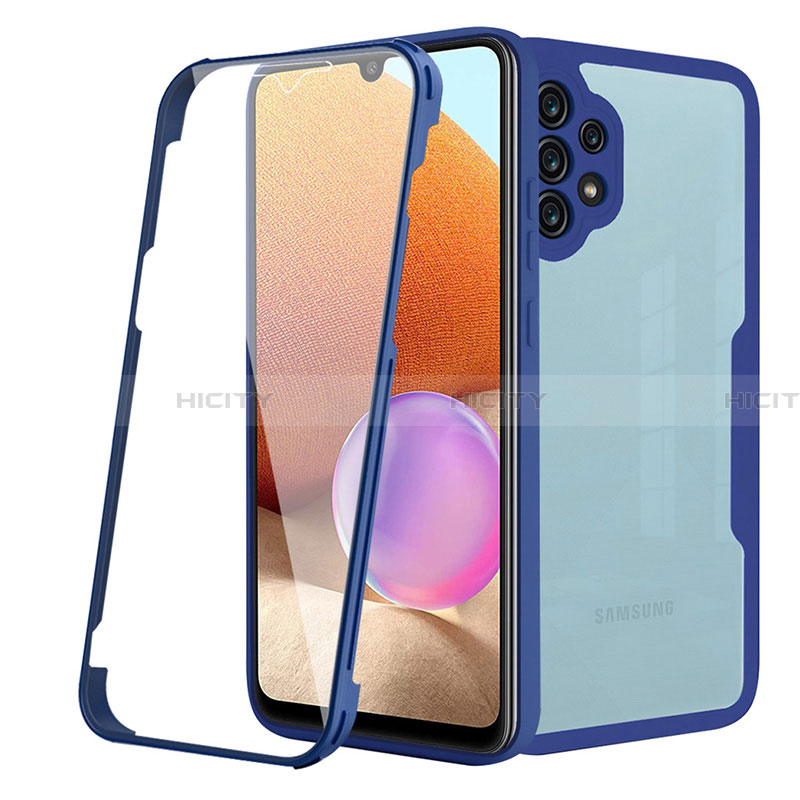 Coque Rebord Contour Silicone et Vitre Transparente Housse Etui 360 Degres MJ2 pour Samsung Galaxy A32 4G Bleu Plus