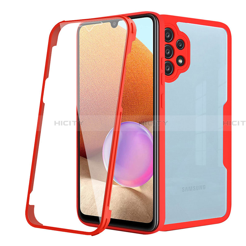 Coque Rebord Contour Silicone et Vitre Transparente Housse Etui 360 Degres MJ2 pour Samsung Galaxy A32 4G Rouge Plus