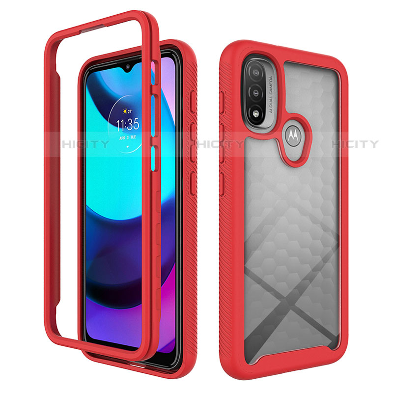 Coque Rebord Contour Silicone et Vitre Transparente Housse Etui 360 Degres pour Motorola Moto E30 Rouge Plus