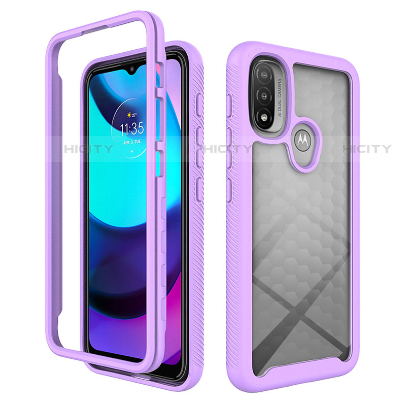 Coque Rebord Contour Silicone et Vitre Transparente Housse Etui 360 Degres pour Motorola Moto E40 Violet Plus