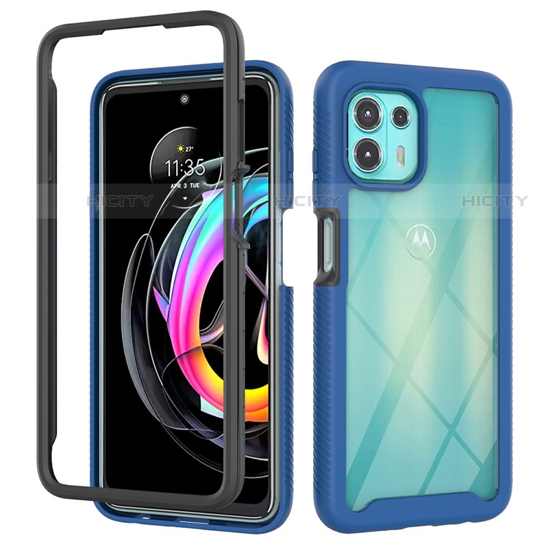 Coque Rebord Contour Silicone et Vitre Transparente Housse Etui 360 Degres pour Motorola Moto Edge 20 Lite 5G Bleu Plus