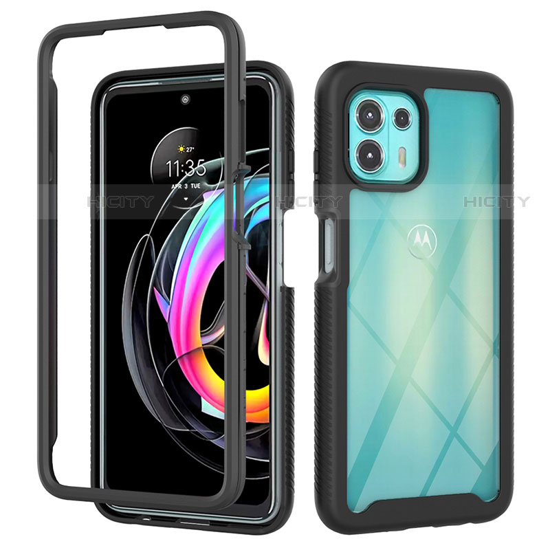 Coque Rebord Contour Silicone et Vitre Transparente Housse Etui 360 Degres pour Motorola Moto Edge 20 Lite 5G Noir Plus