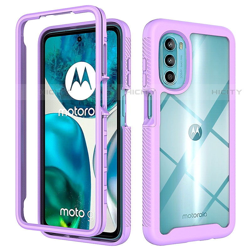 Coque Rebord Contour Silicone et Vitre Transparente Housse Etui 360 Degres pour Motorola Moto Edge (2022) 5G Violet Plus