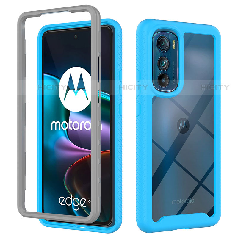 Coque Rebord Contour Silicone et Vitre Transparente Housse Etui 360 Degres pour Motorola Moto Edge 30 5G Cyan Plus