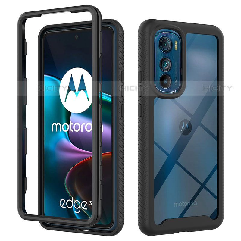 Coque Rebord Contour Silicone et Vitre Transparente Housse Etui 360 Degres pour Motorola Moto Edge 30 5G Noir Plus