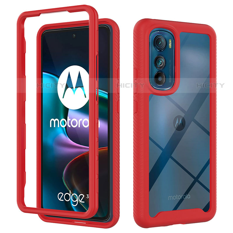 Coque Rebord Contour Silicone et Vitre Transparente Housse Etui 360 Degres pour Motorola Moto Edge 30 5G Rouge Plus