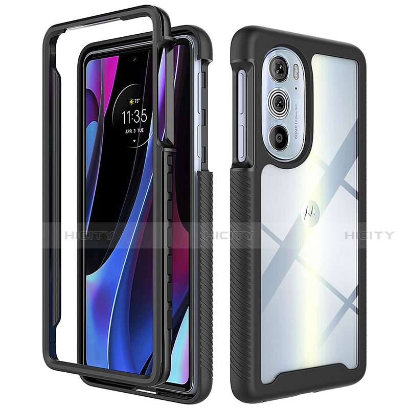 Coque Rebord Contour Silicone et Vitre Transparente Housse Etui 360 Degres pour Motorola Moto Edge 30 Pro 5G Plus