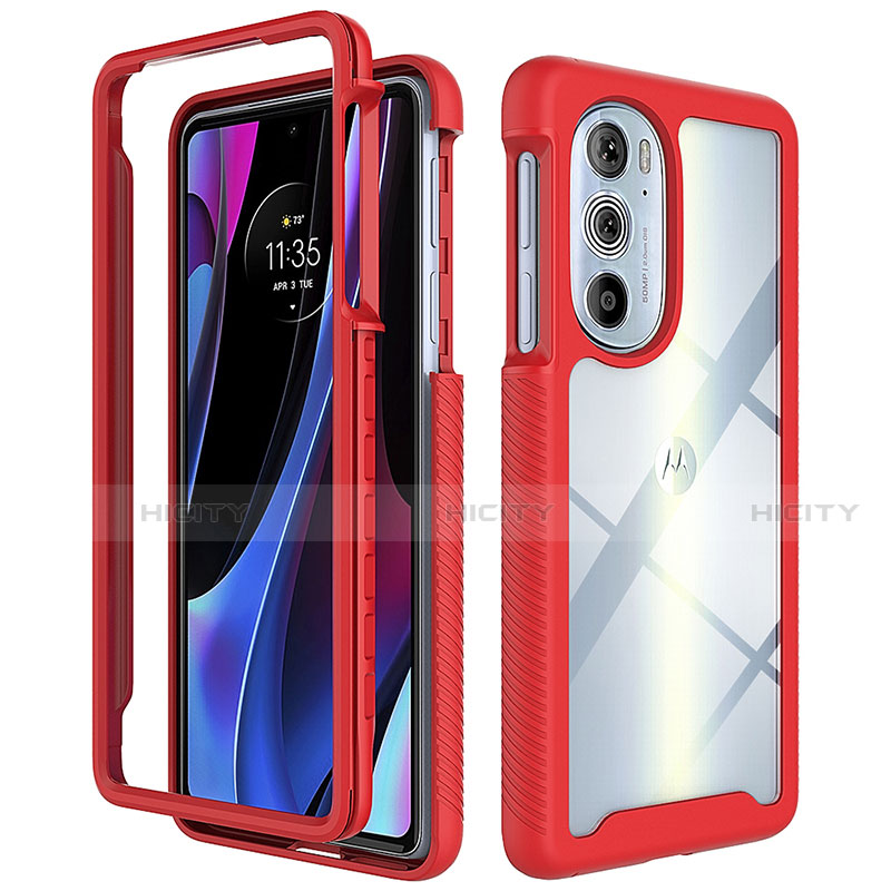 Coque Rebord Contour Silicone et Vitre Transparente Housse Etui 360 Degres pour Motorola Moto Edge 30 Pro 5G Rouge Plus