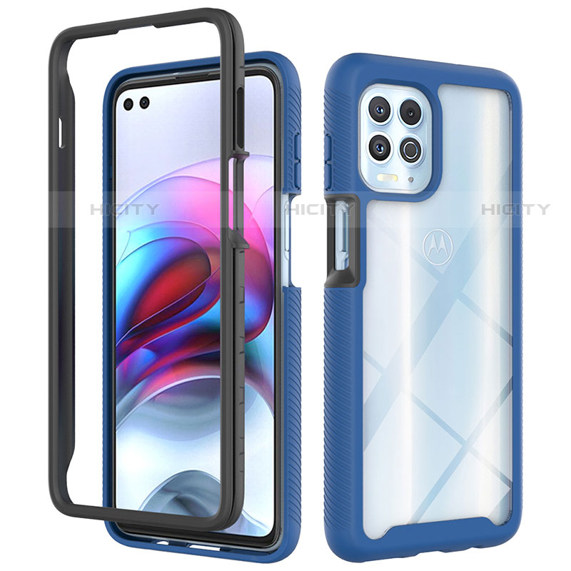 Coque Rebord Contour Silicone et Vitre Transparente Housse Etui 360 Degres pour Motorola Moto Edge S 5G Bleu Plus