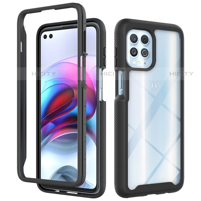 Coque Rebord Contour Silicone et Vitre Transparente Housse Etui 360 Degres pour Motorola Moto Edge S 5G Noir Plus