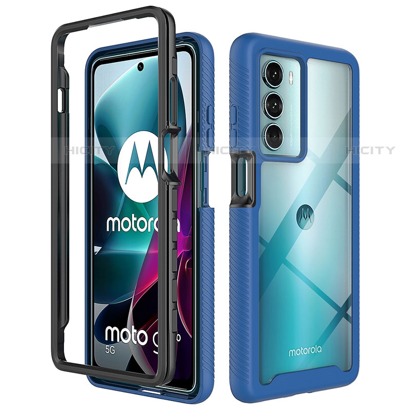 Coque Rebord Contour Silicone et Vitre Transparente Housse Etui 360 Degres pour Motorola Moto Edge S30 5G Bleu Plus