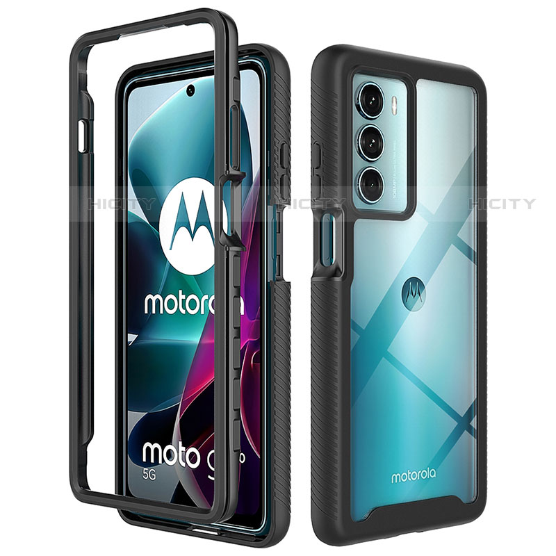 Coque Rebord Contour Silicone et Vitre Transparente Housse Etui 360 Degres pour Motorola Moto Edge S30 5G Noir Plus